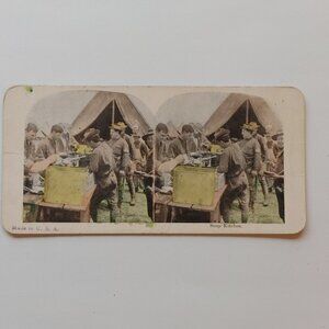 Antique Stereograph Card Military "Soup Kitchen" Tent Rations World War